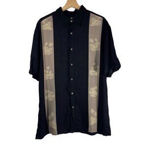 Island Shores Men's Palm Tree Retro Short Sleeve Hawaiian Shirt Black Size L